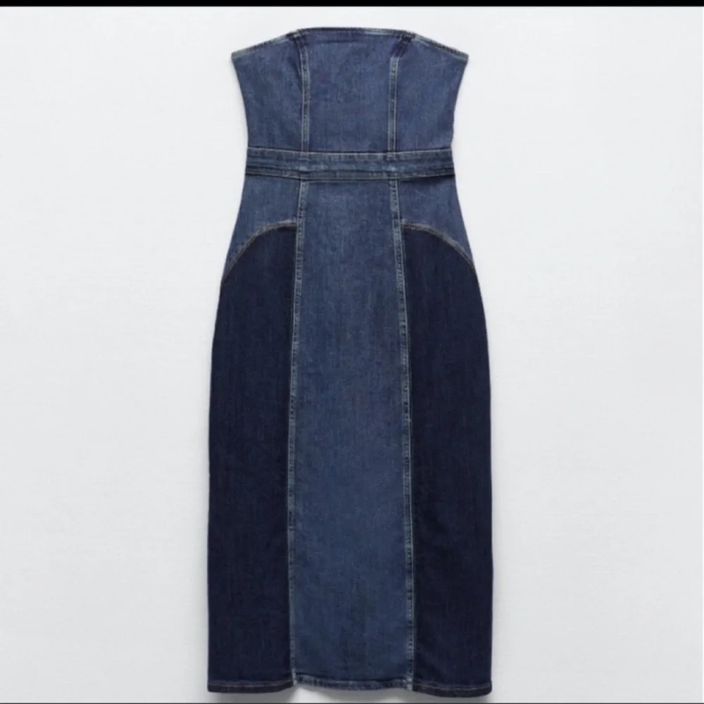 Zara Blue Denim Strapless Dress - Picture 15 of 16